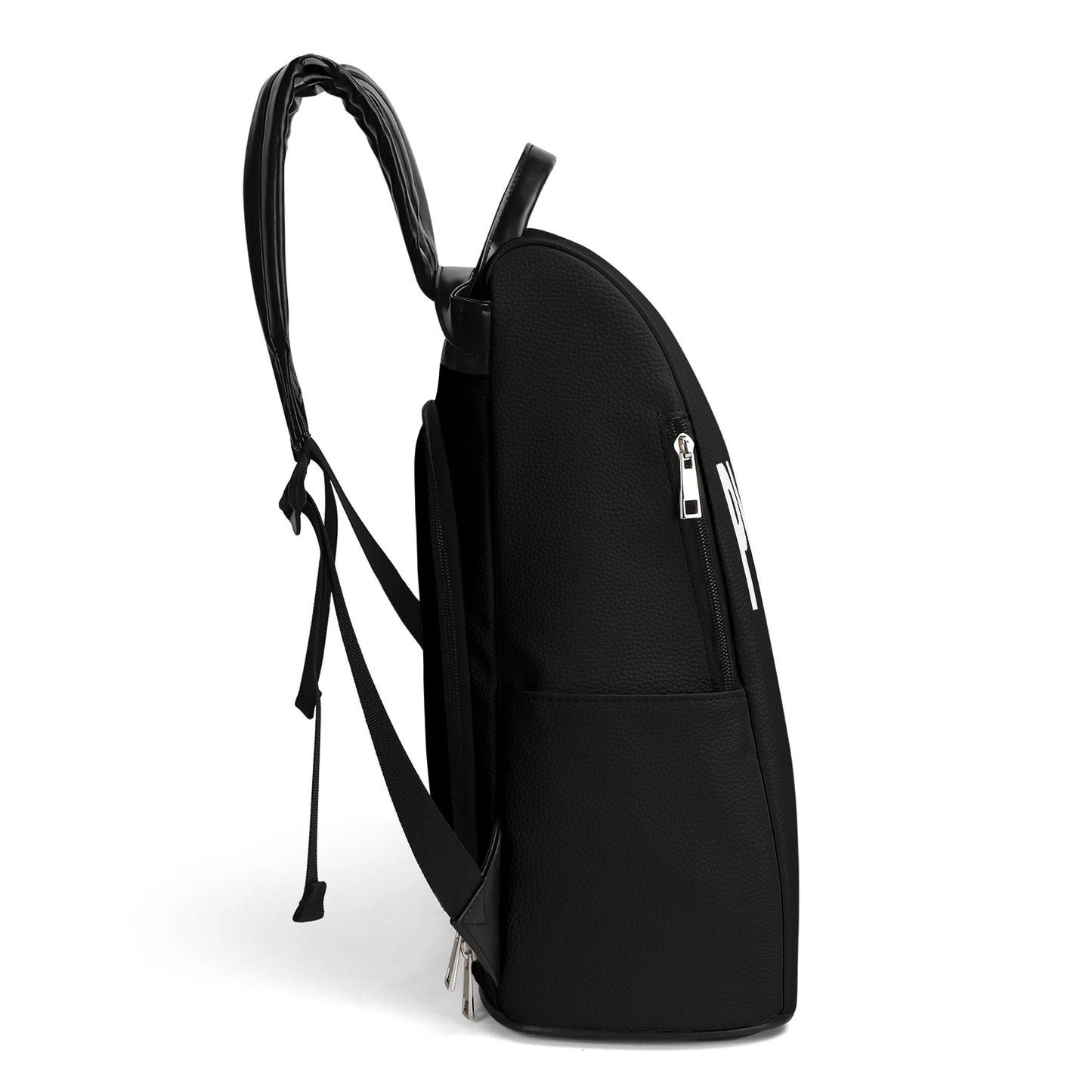 ALL BLACK VEGAN LEATHER ANTI-THEFT BACKPACK