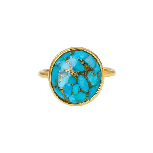 BLUE COPPER TURQUOISE ROUND CUSHION RING