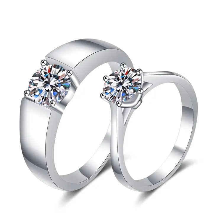 "Twining" | 0.05-1.5ct Couples Solitaire Moissanite Ring Set